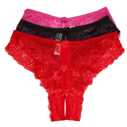 LACE CROTCHLESS HIGH LEG CHEEKY PANTY 3PK