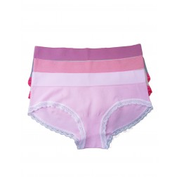 STRIPPED WAISTBAND SEAMLESS HIPSTER PANTY W/ LACE-3PK